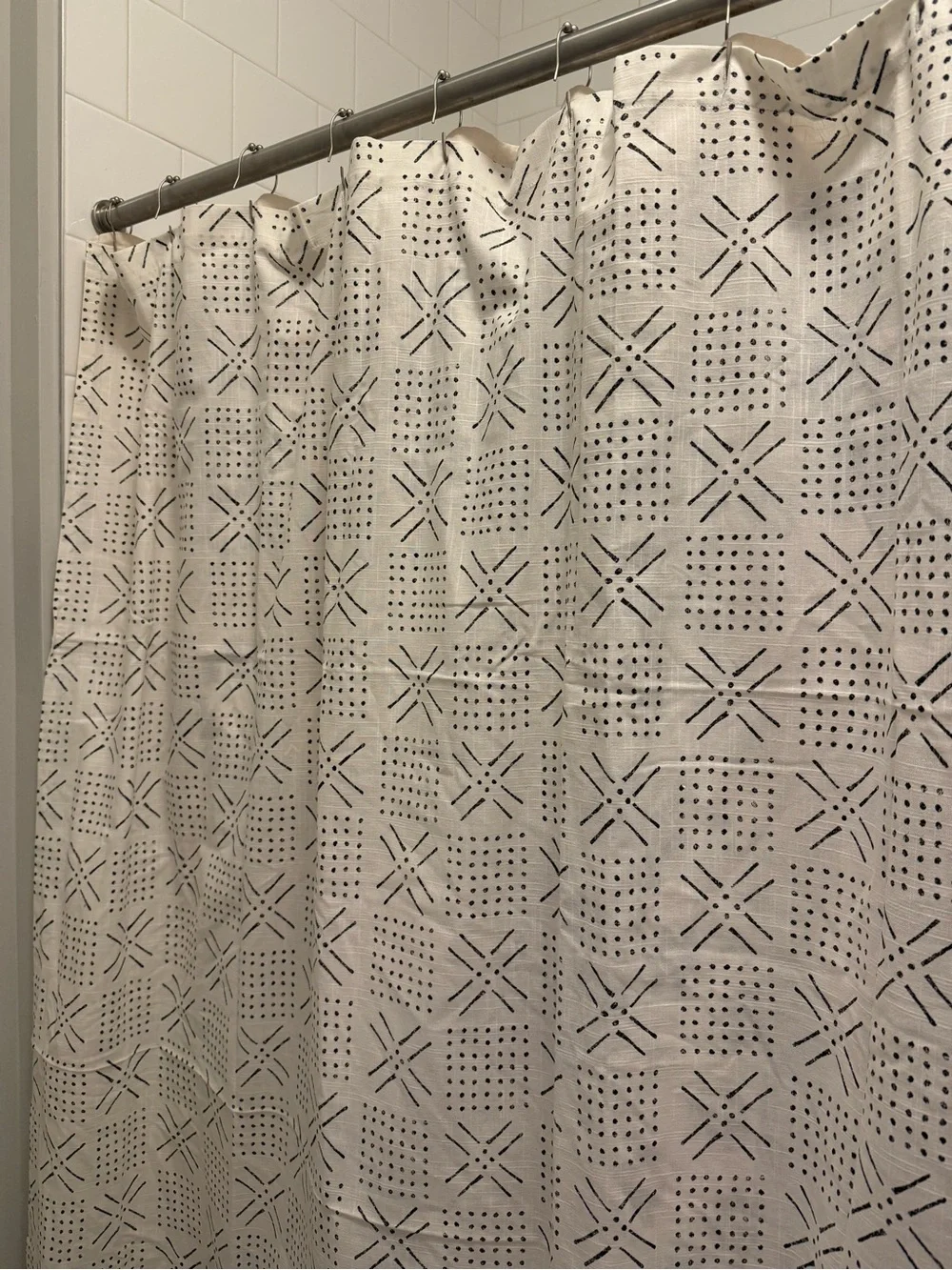 Threshold Neutral Pattern Shower Curtain Cotton Modern Farmhouse